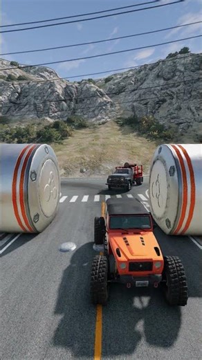 Fuel Tanker Crushed by Hydraulic Bollards | BeamNG Drive #beamngdrive #shorts