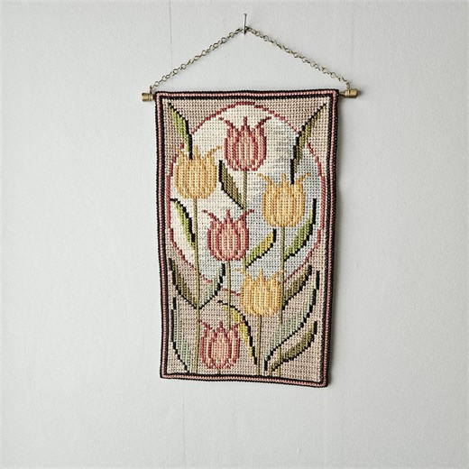 Tulip Floral Twist Stitch/needle Point Wool All Over Embroidered Wall Hanging/tapestry - Etsy