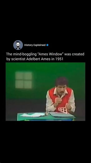 History Explained on Instagram: "Follow @HISTORY__EXPLAINED for more interesting content! ✅ In 1951, scientist Adelbert Ames developed the fascinating Ames Window while studying human perception. His research focused on how the brain interprets visual input and how strongly those interpretations are shaped by past experience and expectations. Ames’ work revealed that vision is not a direct snapshot of reality, but an active process in which the brain constructs meaning from what it senses. Altho