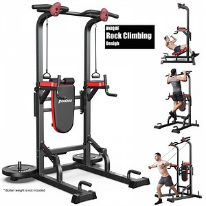 LNOW Multifunction Power Tower with Rock Climbing Grip and Incline Bench Adjustable Dip Station Pull up Bar for Home Gym Strength Training Workout 480lbs