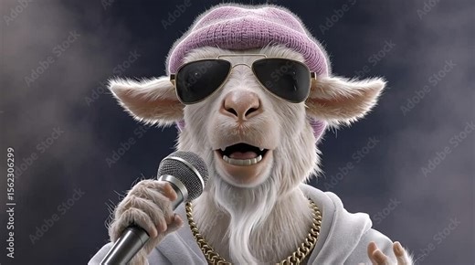 Goat rapper spitting lyrics on the mic - hip-hop lyricist performing a song