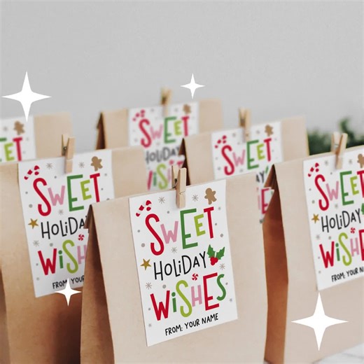 Sweet Holiday Wishes Tags, Printable Christmas Label, Candy Cookie Treat Bags - Etsy