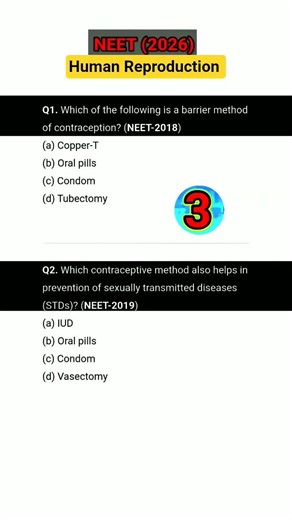 human reproduction, reproductive health neet biology questions practice