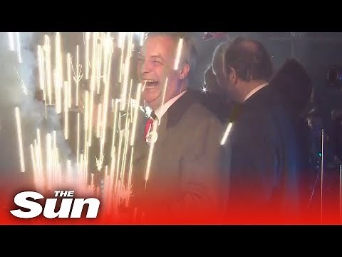Nigel Farage celebrates with crowds at Parliament Square as Britain leaves the EU