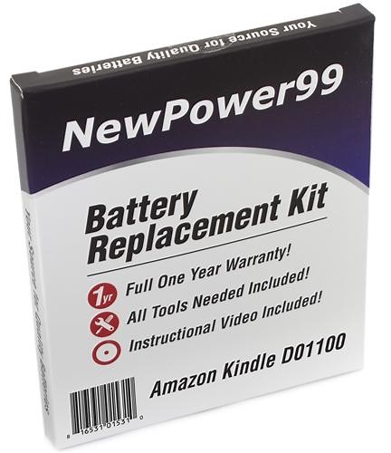 Amazon Kindle D01100 Battery Replacement Kit with Tools, Video Instructions and Extended Life Battery