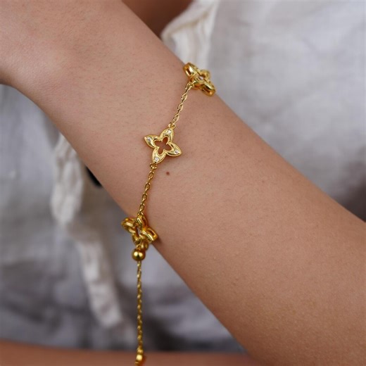 Lucky Clover Gold Bracelet,hollow Floral Chain,everyday Lucky Gift - Etsy
