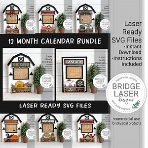 Calendar BUNDLE 1 Laser Cut Files, Interchangeable Laser SVG, Calendar Frame Laser File, Calendar Laser Files, Interchangeable Holiday SVG - Etsy