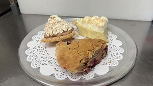 Mrs. Rivers Pies & Catering Blueberry Apple, French Silk, and Coconut Cream pies are our desserts today. Order quickly before they’re gone 😀 | Wells Brothers Pizza