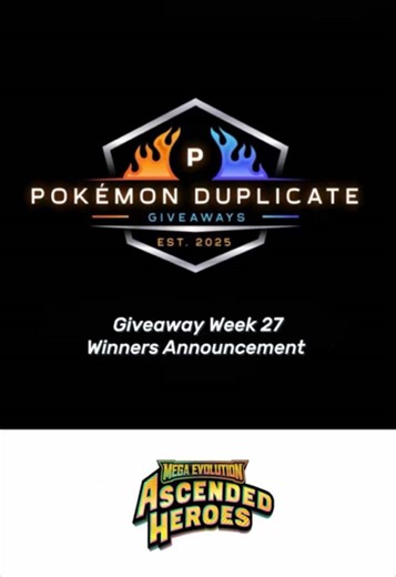 🎉 WEEK 27 WINNERS ANNOUNCED! 🥳 Congrats to all the winners! 💯❤️ 📬 Check your inbox, Pokémon Dupe Giveaways will message you about your card delivery. Didn’t win this time? Another chance is coming with White Flare! 👇 Comment your all-time favorite card! #PokemonCards #PokemonGiveaway #PokemonTCG #FreePokemonCards #CatchEmAll