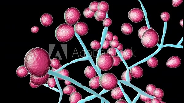 Animation showing Candida sp. fungi morphology, this genus includes Candida albicans, Candida auris, and other yeast fungi which cause common fungal infections in humans