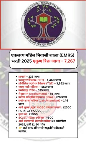 एकलव्य मॉडेल निवासी शाळा (EMRS) भरती 2025