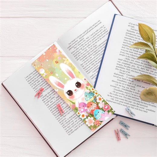 Easter Bunny Bookmark – Cute Kawaii Illustration, Pastel Spring Colors, Kids Gift, Adorable Rabbit With Easter Eggs - Etsy