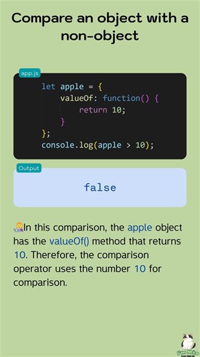 👩‍💻Compare an object with a non object (JavaScript Comparison Operators)
