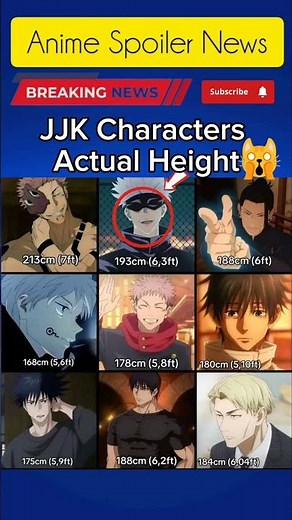 JJK Characters Actual Height 😎🤔#anime #jujutsukaisen #gojo