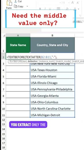 TEXTBEFORE + TEXTAFTER in Excel | Extract Middle Value