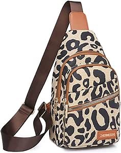 Leopard Print Chest Bag for Women Letter Print Crossbody Sling Backpack with Wide Strap Multipurpose Fanny Daypack (leopard print)