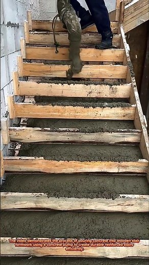Concrete Stair Construction Process Using Wooden Formwork and Cement Pump