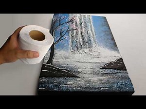 Textured Waterfall Painting with Toilet Paper