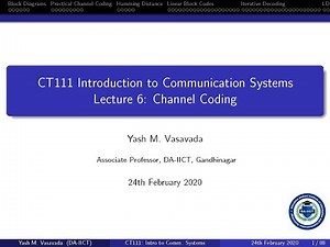 Channel Coding Lecture 2: Generator and Parity Check Matrices of Linear Block Codes