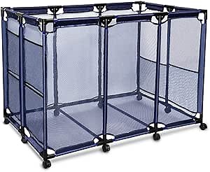 Pool Storage Bins Containers Rolling Pool Storage Cart Organizer with Nylon Mesh Basket Large Capacity for Pool Accessories Beach Towels 3 grids 50" L x 30" W x 34" H,Blue