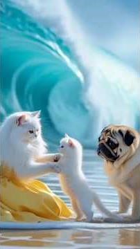 Pug and Cat Love 🐶🐱🌊 | A Heart-Touching Emotional Animal Story | AI Short Film