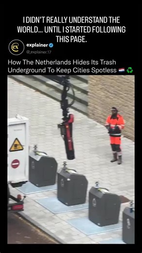 Sᴜᴍɪᴛ on Instagram: "What looks like an ordinary street corner is actually part of one of the world’s smartest waste-management systems. Across the Netherlands, garbage bins are built underground, storing waste several meters below the surface. When full, trucks equipped with hydraulic cranes lift each container, empty it, and return it seamlessly, all without cluttering the streets or releasing odor. This design frees up urban space, prevents pests, and keeps neighborhoods cleaner and quieter. 