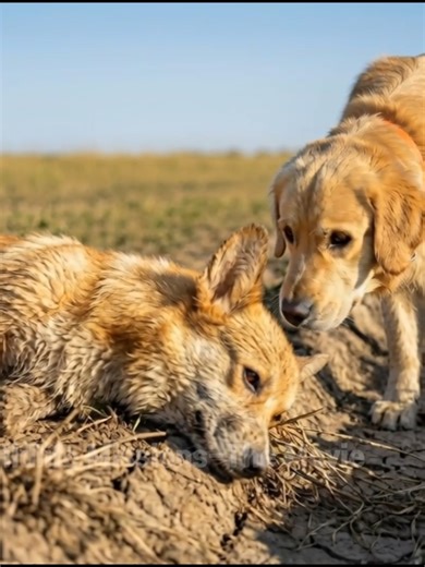 Golden Retriever Helps Abandoned Corgi