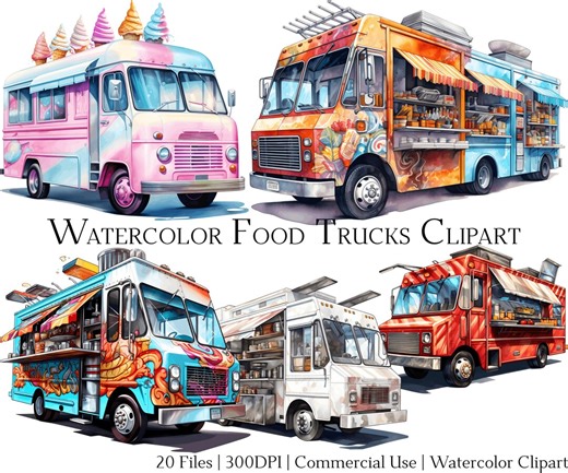 Watercolor Food Trucks Clipart Set: Commercial Use (PNG   PDF) - Etsy