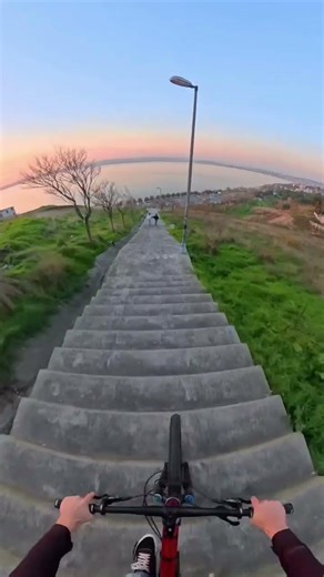 POV MTB Stair Ride at Sunset | Extreme Downhill Freeride Stair Descent