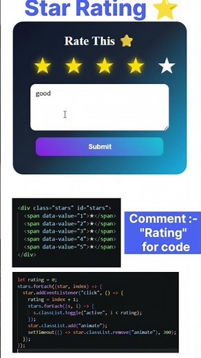 Star Rating Feedback Form ⭐🔥 | HTML CSS JavaScript Project #shorts #coding