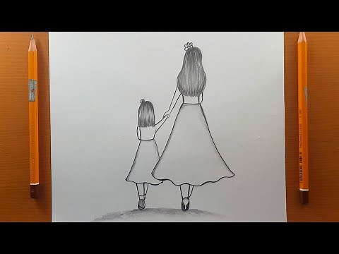 Come disegnare un disegno di madre e figlia per principianti | disegno facile | Disegno della madre