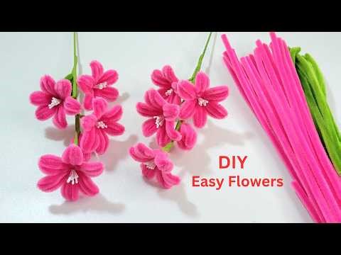 DIY Pipe Cleaner Easy to Make Beautiful Flowers 🌼 | Red Chenille Easy Bouquet Flowers 🌼