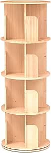 Rotating Bookshelf Tower, 4 Tier Revolving Bookcase for Kids & Adults, Spinning Bookcase for Bedroom & Living Room, Solid Wood Bookshelf Organizer for Small Space
