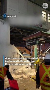 "This has to be the craziest thing I've ever seen in New York." A van was seen covered in ice beneath the Kingsbridge Road station in The Bronx. The van has been de-iced, according to the MTA. | The Canton Repository / CantonRep.com