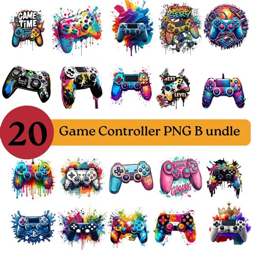 Watercolor Game Controller PNG Clipart Bundle, Transparent Background - Etsy