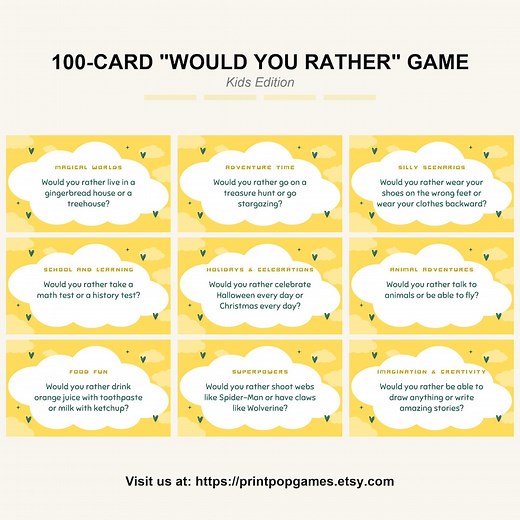 Would You Rather Questions for Kids: Fun Family Game (PDF) - Etsy