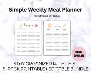 Weekly Meal Planner, Printable Planner, Digital Meal Planner, Grocery List, Menu Planner, Meal Planner Template, Shopping List, Editable - Etsy