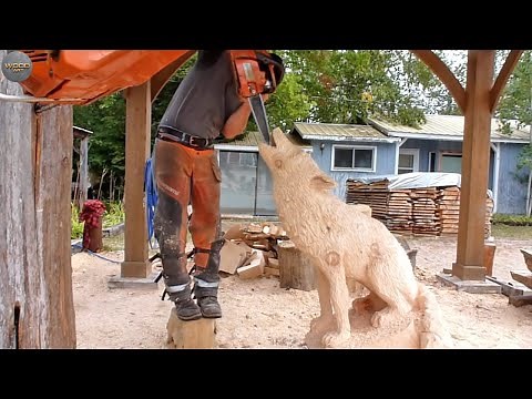 Amazing Chainsaw Carving Wolf - Amazing WOLF STATUES OF WOOD