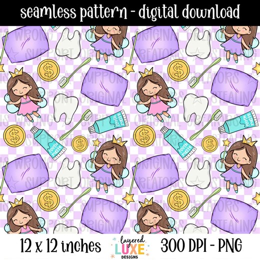 Tooth Fairy Seamless Pattern, Dental Fairy Design (digital Download) - Etsy
