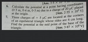 Calculate the potential at a point having coordinates (0.3 \mat... | Filo