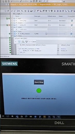 #Siemens, Single push-button Start/Stop toggle logic using SCL with the R_TRIG function.