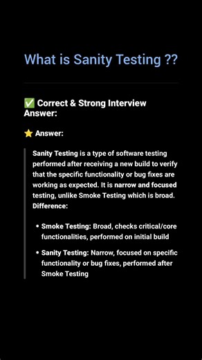 Sanity Testing Interview Questions for Freshers | Software Testing Basics #shorts #coding