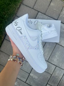 Personalized Bridal Air Force 1 Sneakers White Iridescent Rhinestone & White Pearl Wedding Shoes - Etsy