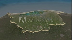 Kafr ash Shaykh, governorate with its capital, zoomed and extruded on the satellite map of Egypt in the conformal Stereographic projection. Animation 3D