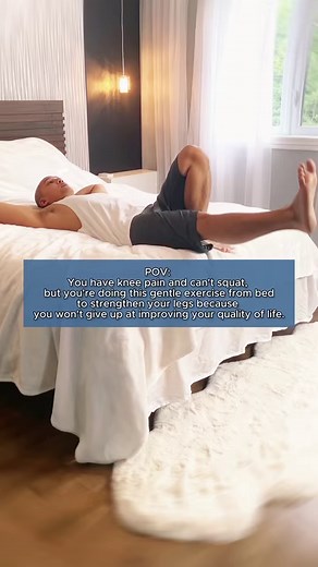 The supine straight leg raise involves lying on your back, raising one leg upward while keeping it straight, then lowering it back down slowly. This exercise engages the w quad muscles. For those with limited mobility, performing it in bed can be a great alternative. Strengthening the quads without stressing the knees directly helps those with weak knees by providing support to surrounding muscles, aiding knee stability, and reducing direct pressure on the joint. Do 10 controlled repetitions per