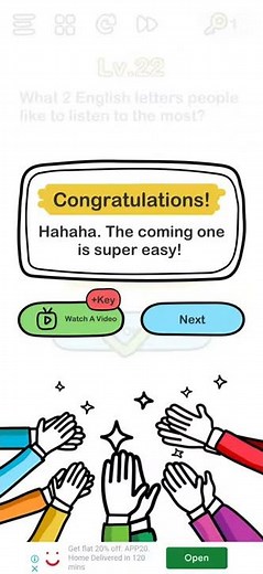 Brain Out level 22 - 2 English letters people like to listen to the most