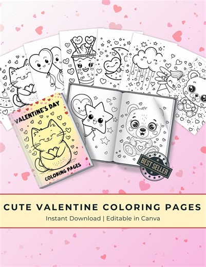 Cute Valentine’s Day Printable Coloring Pages, Valentine Coloring, PDF, Instant Download - Etsy Australia