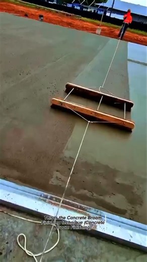 Perfect Concrete Broom Finish Technique Using Rope Broom Satisfying Road Construction Process