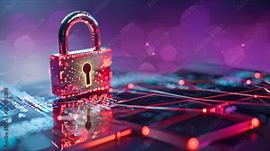 Securing Computing Systems: A Digital Padlock Symbolizing Cybersecurity and Data Protection against Fraud. Concept Cybersecurity, Data Protection, Fraud Prevention, Digital Padlock, Computing Systems