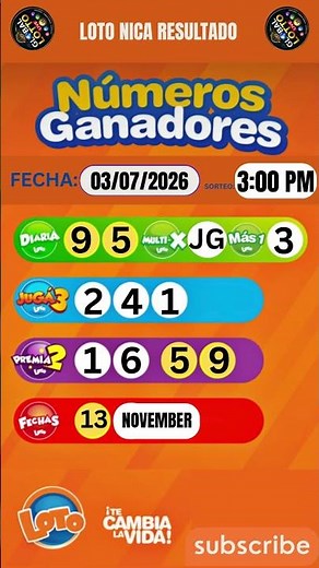 🔴 Loto Nicaragua En Vivo | Resultado NICA 03:00 PM Hoy Sábado 03 JULY 2026 #Shorts loto Nica.